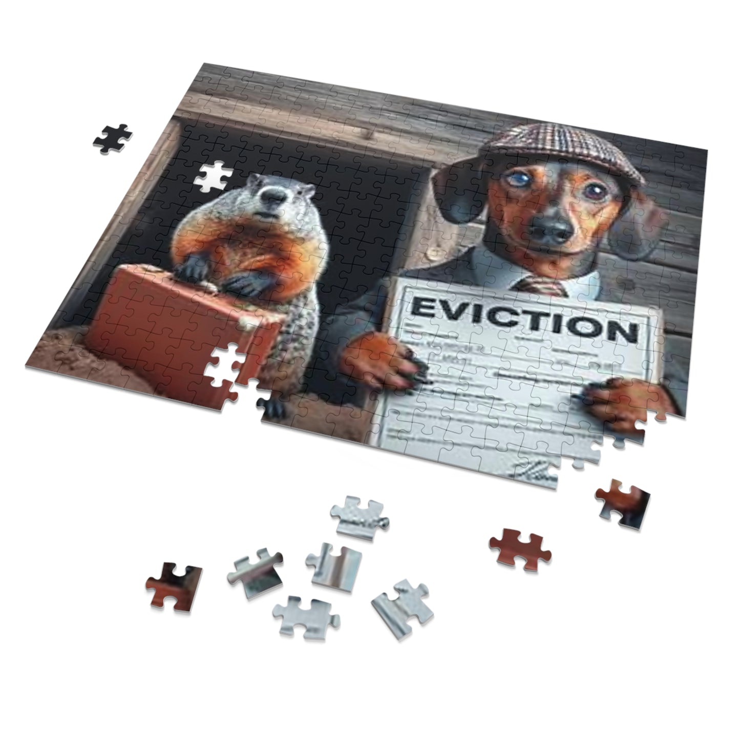 Ground Hog Day Eviction - Winter is Over Jigsaw Puzzle - Funny Dachshund Design