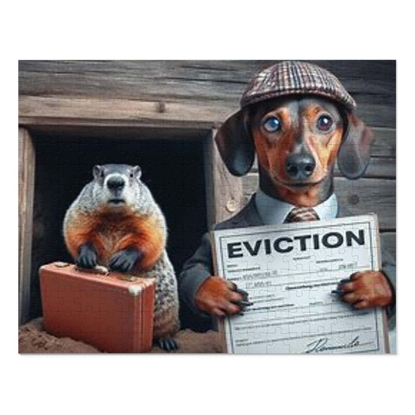 Ground Hog Day Eviction - Winter is Over Jigsaw Puzzle - Funny Dachshund Design