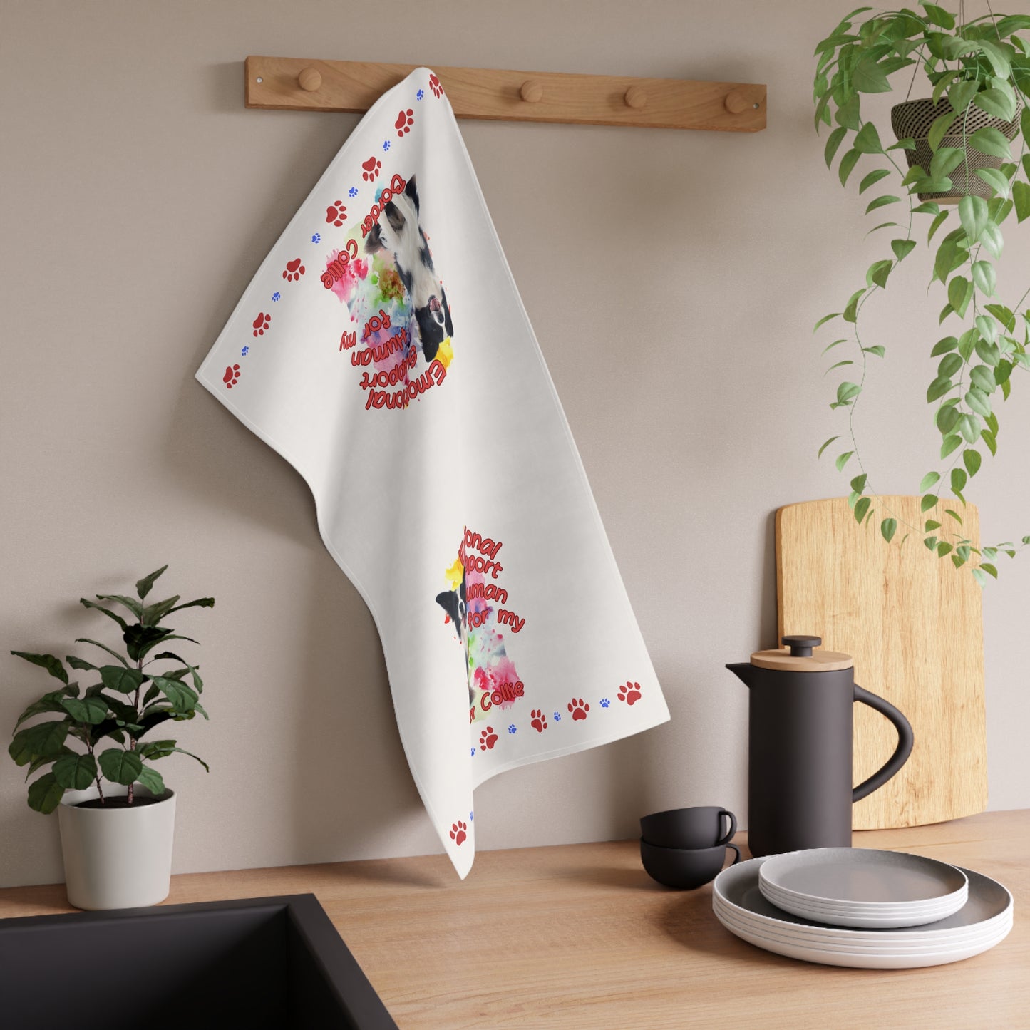 Emotional Support Human for my Border Collie tea towel