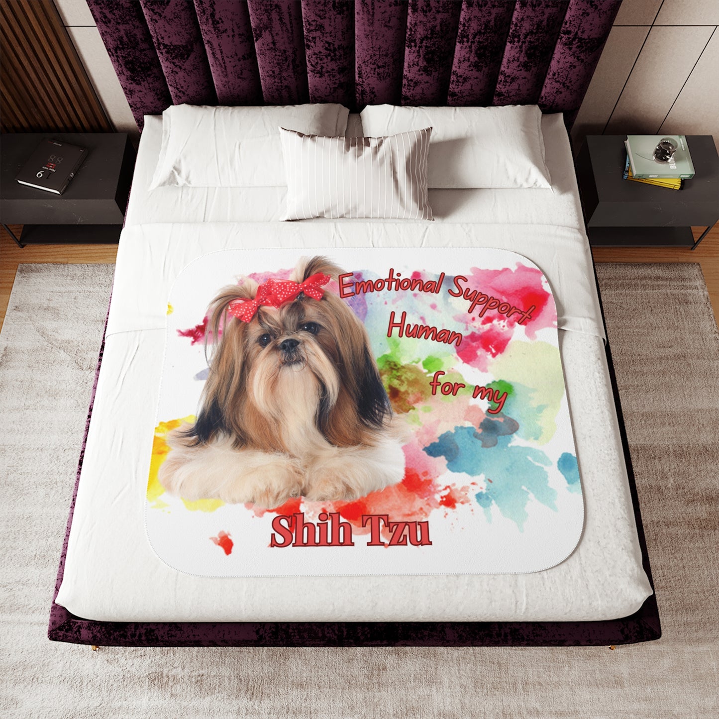 Emotional Support Human Sherpa Blanket for Shih Tzu Lovers - Cozy Two-Color Throw
