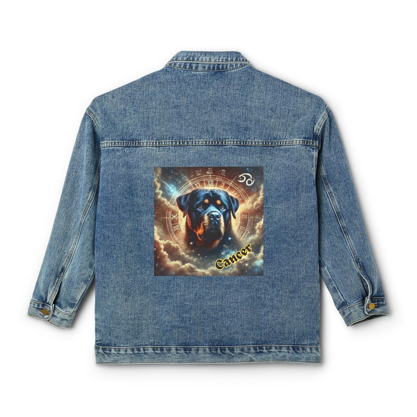 Cancer Zodiac Denim Jacket for Women - Rottweiler Artwork