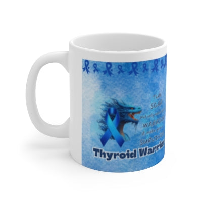 Thyroid Awareness- Thyroid Warrior and Survivor Ceramic Mug 11oz Courage of Dragons