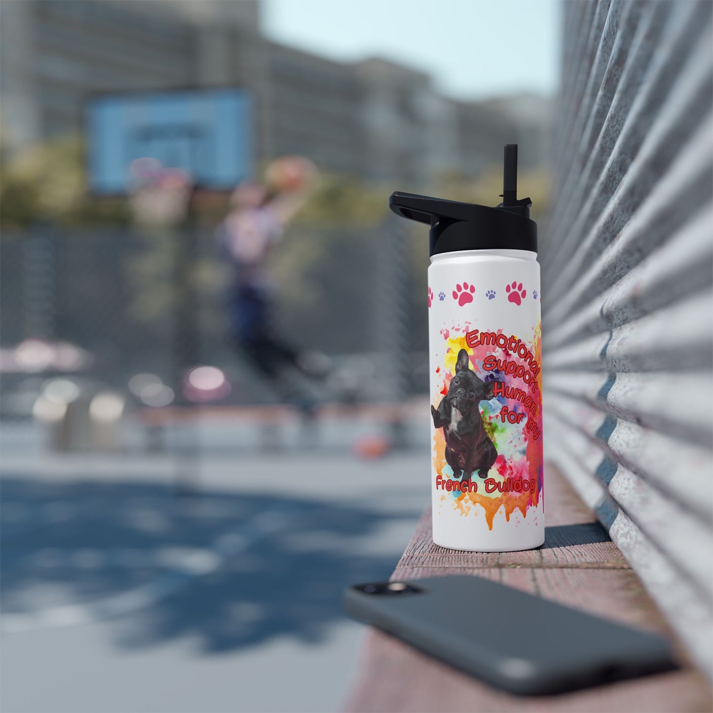 Emotional Support Human for my French Bulldog sports Water bottle