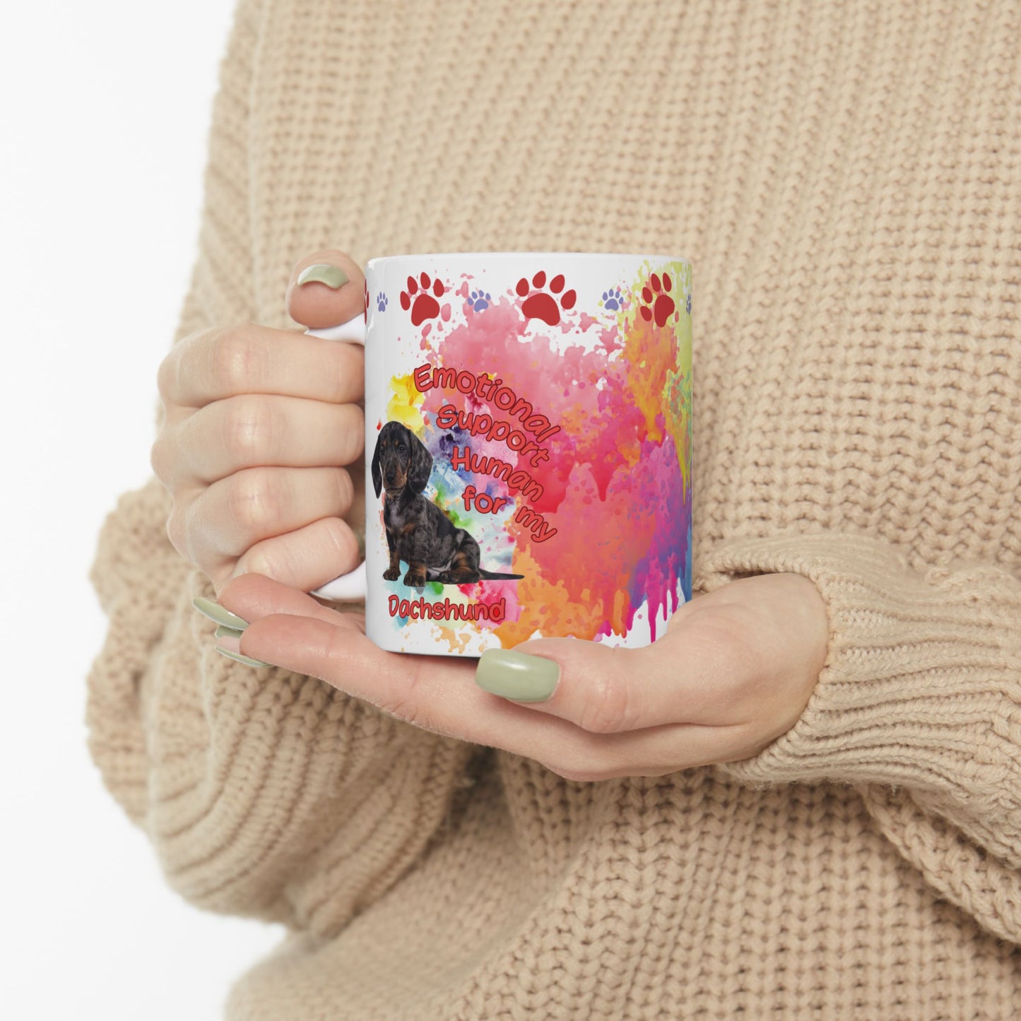 Emotional Support Human for my Dachshund, Smooth Hiar, Ceramic Coffee Mug