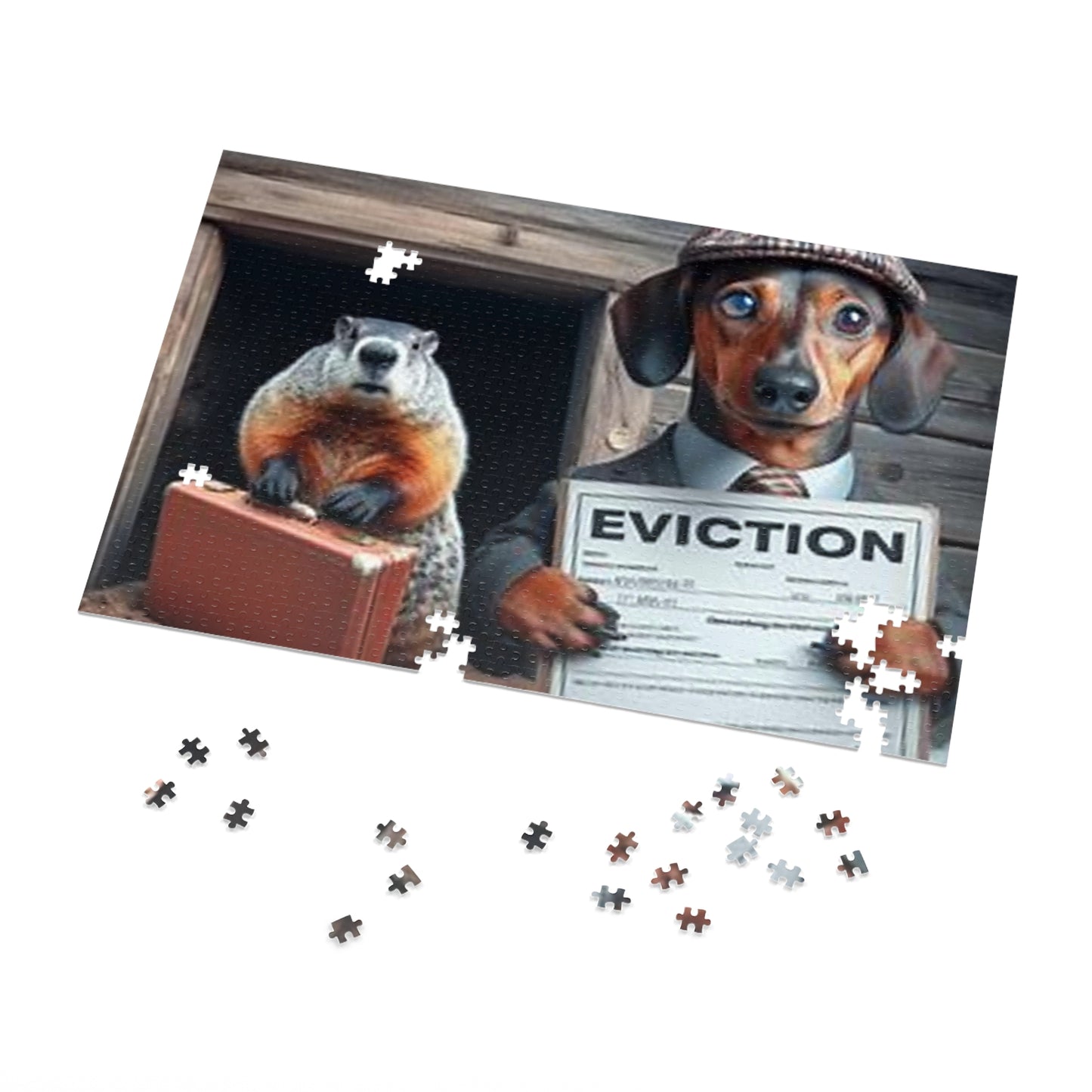 Ground Hog Day Eviction - Winter is Over Jigsaw Puzzle - Funny Dachshund Design