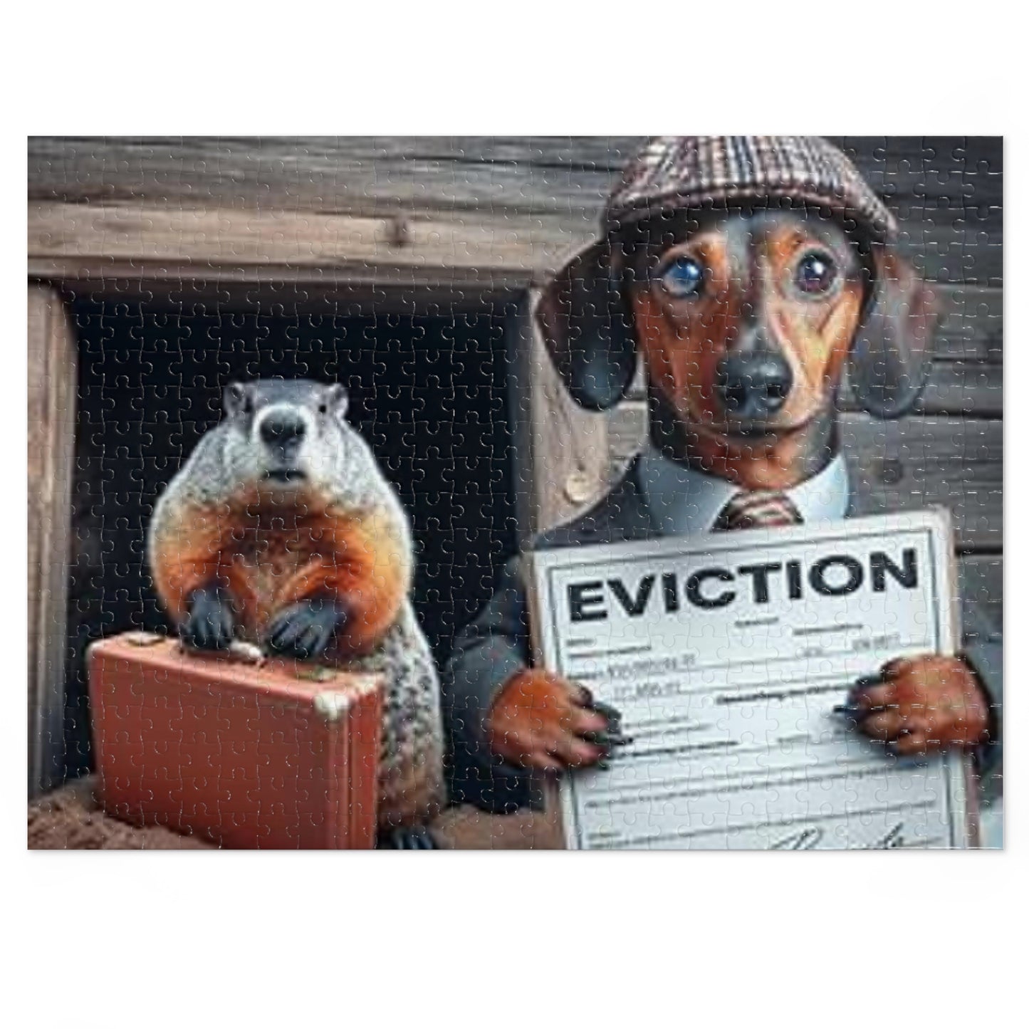 Ground Hog Day Eviction - Winter is Over Jigsaw Puzzle - Funny Dachshund Design