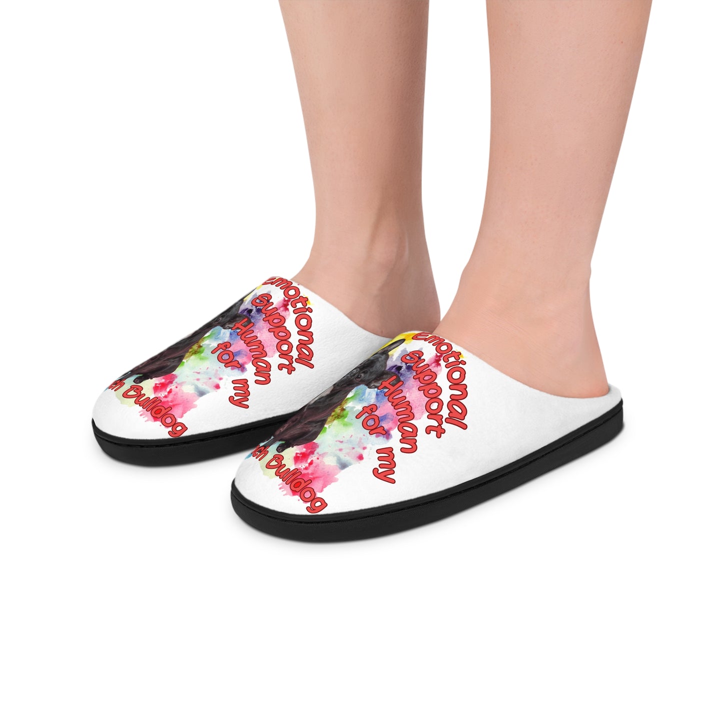 Emotional Support Human Women's Indoor Slippers - French Bulldog Design