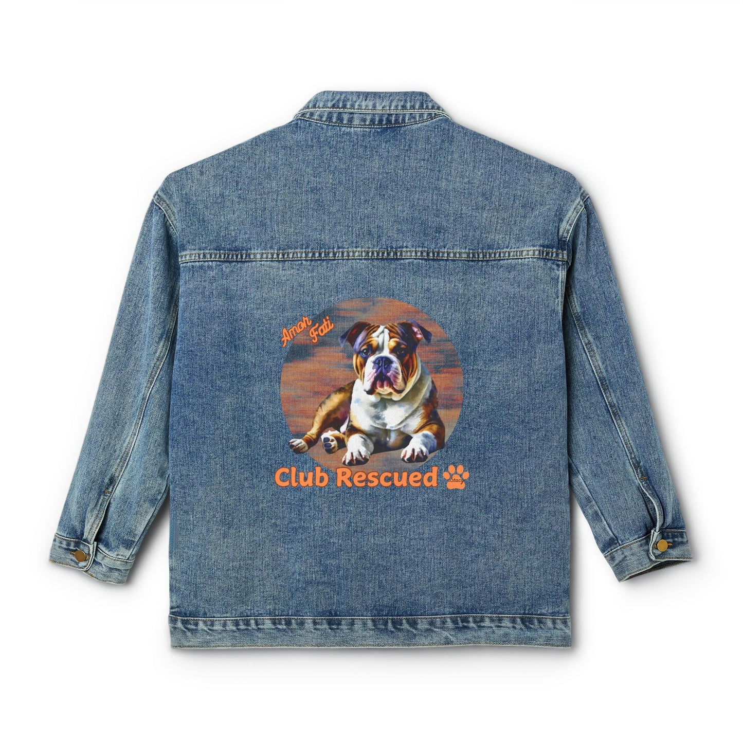 American Bulldog Club rescued Women's Denim Jacket " amor fati"