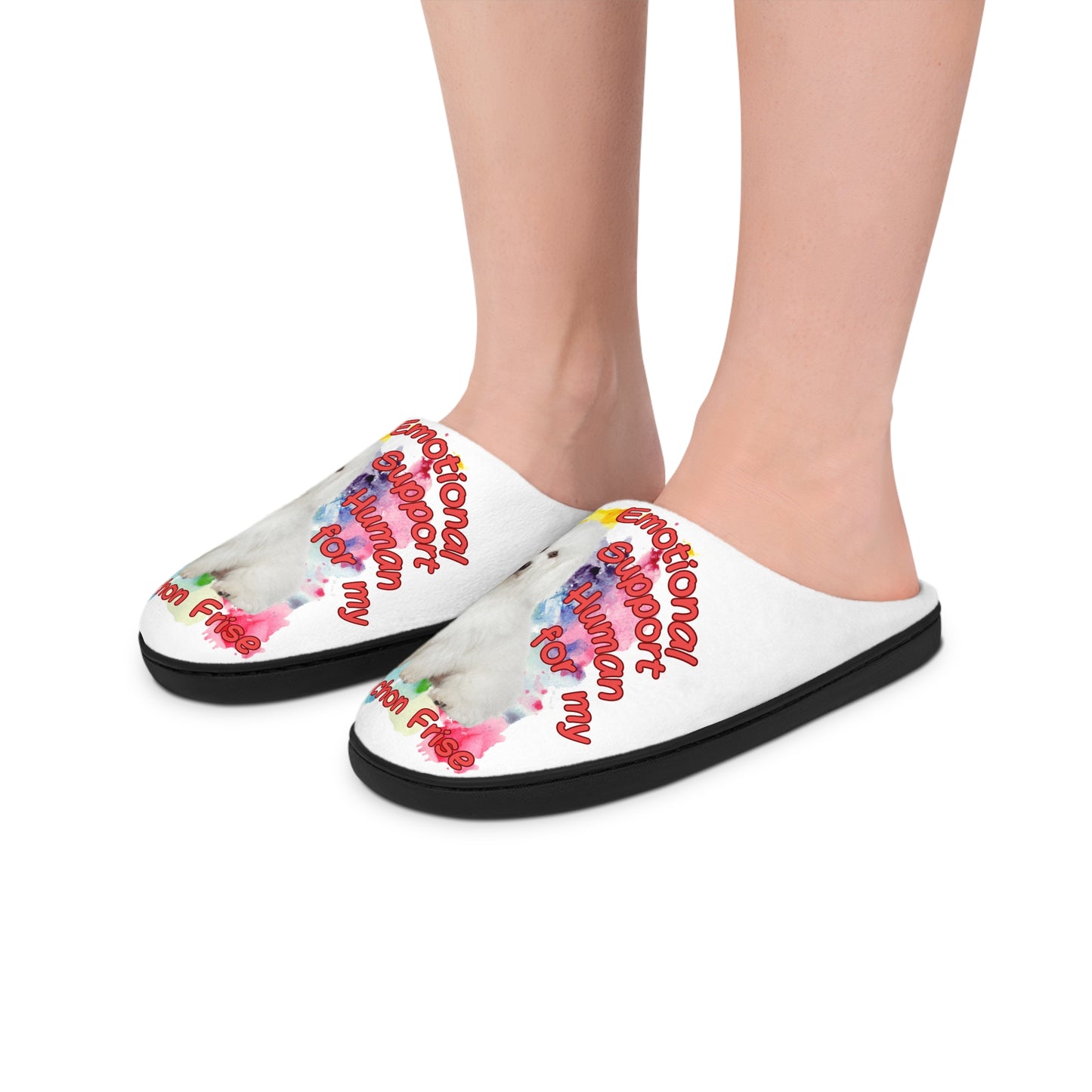 Emotional Support Human Womens Indoor Slippers - Bichon Frise Design