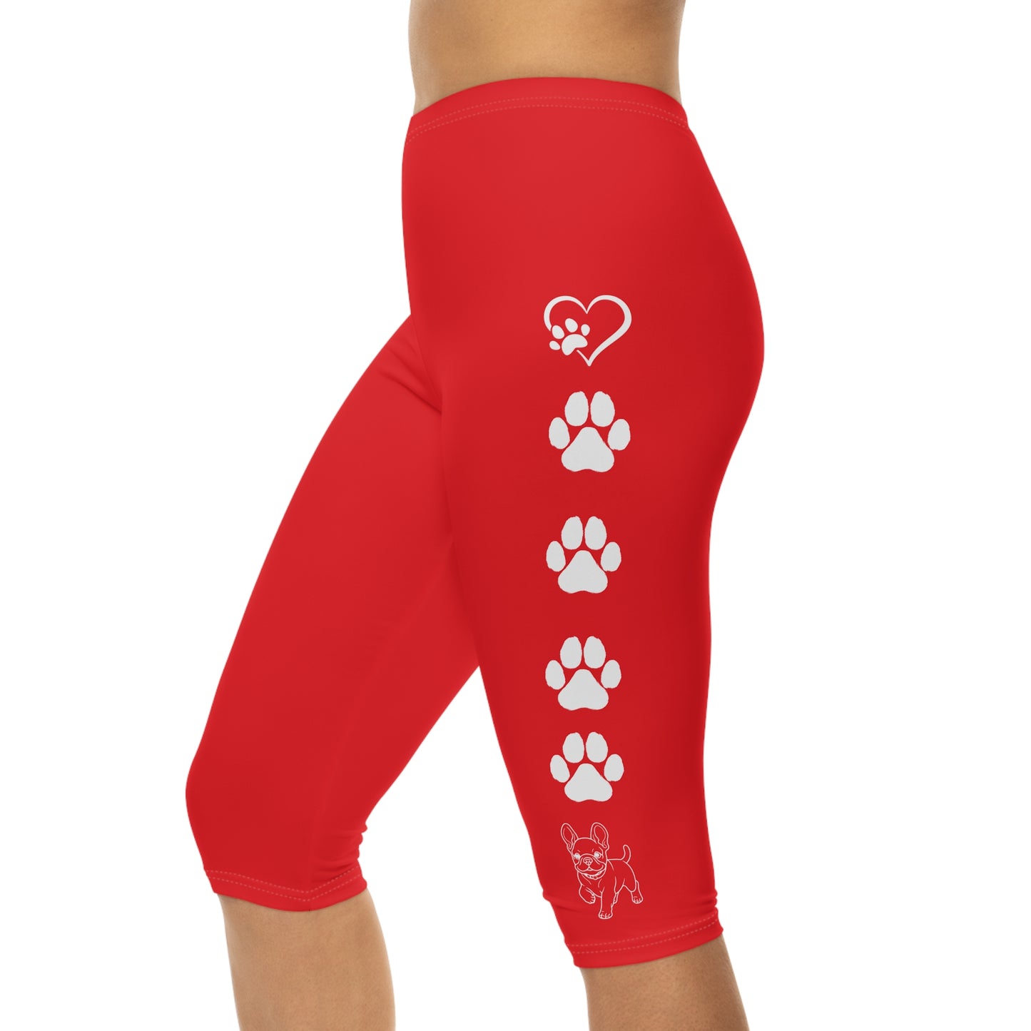 Paws and Hearts French Bulldog Capri Leggings red and white