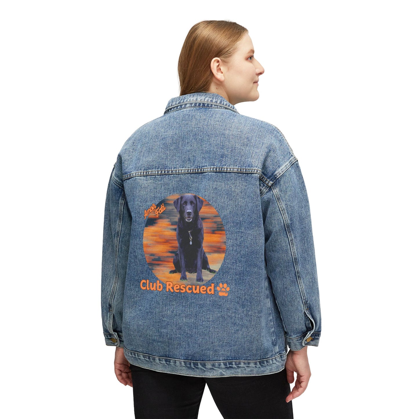 Black Labrador Retriever Club Rescued Women's Denim Jacket "Amor Fati"