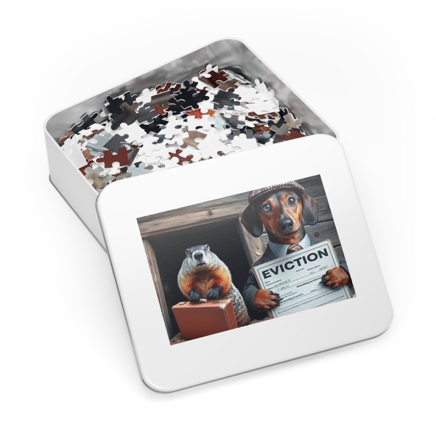 Ground Hog Day Eviction - Winter is Over Jigsaw Puzzle - Funny Dachshund Design