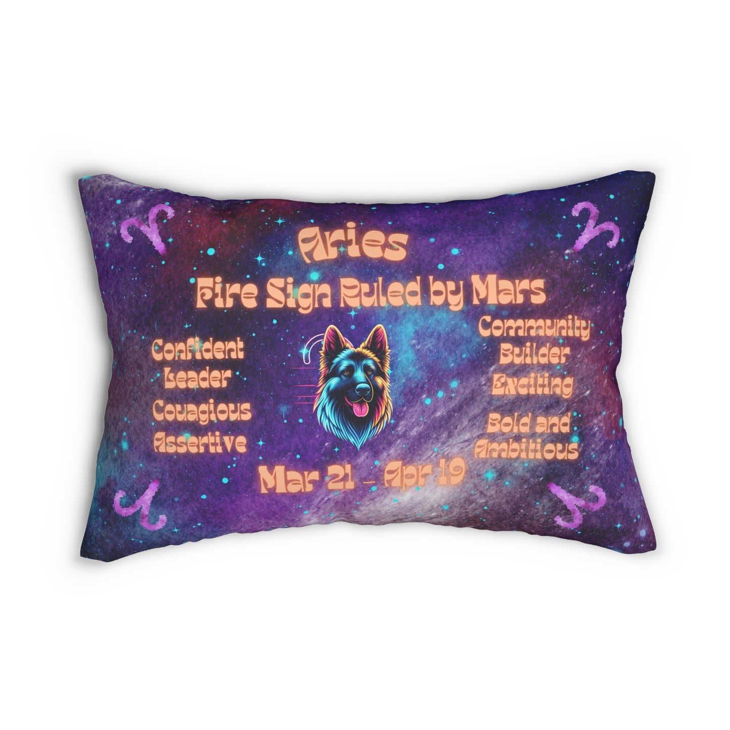 Celestial Zodiac Aries as German Shepherd Spun Polyester Lumbar Pillow - Dog Breed Zodiac