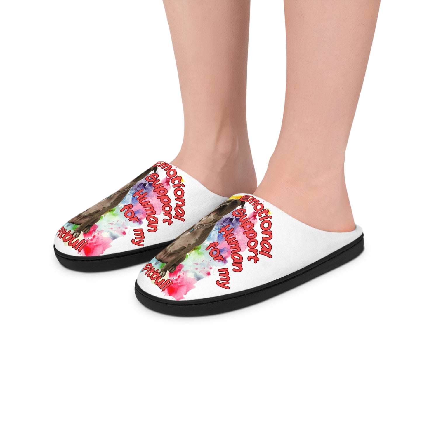 Emotional Support Human Women's Indoor Slippers - Pitbull design