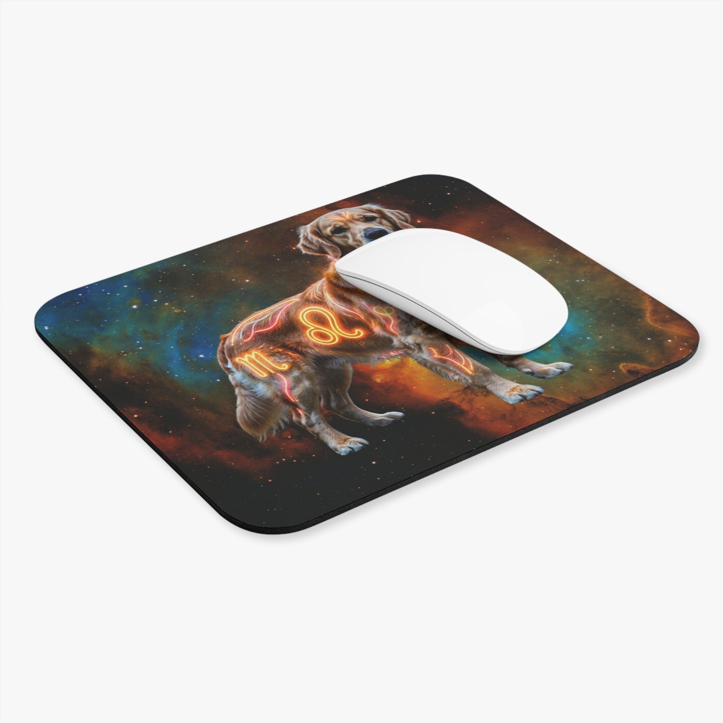 Leo Zodiac Dog Mouse Pad ā Fiery Golden Retriever Celestial Desk Mat & Dog Lover Gift