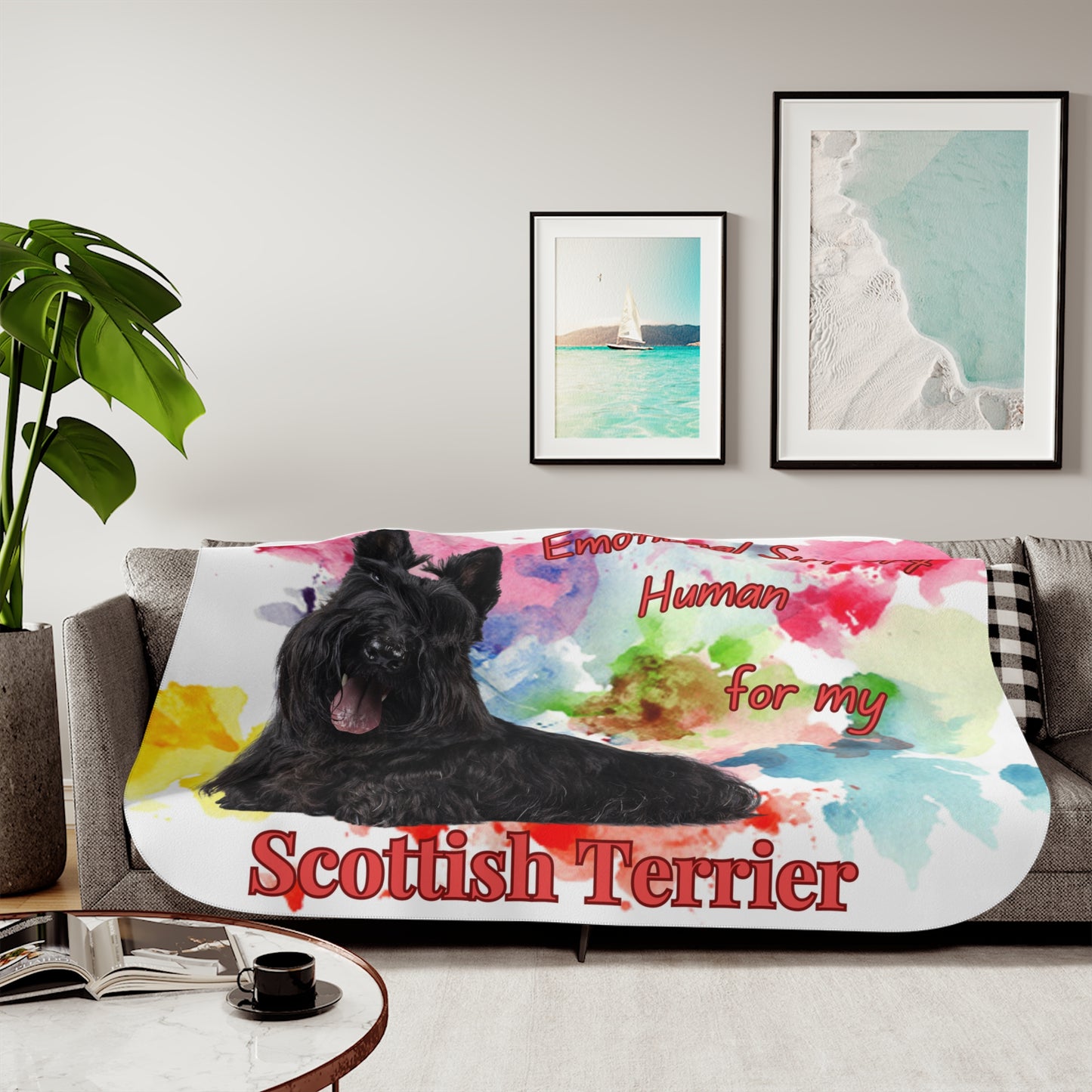 Emotional Support Human Sherpa Blanket - Scottish Terrier Design