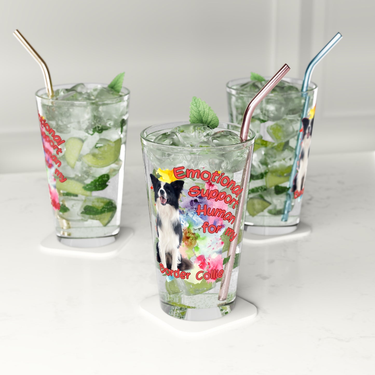 Emotional Support Human for my Border Collie Clear Pint Glass