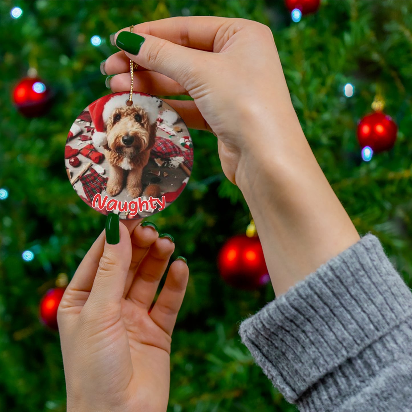 Doodle Naughty or Nice Christmas Ceramic Ornament