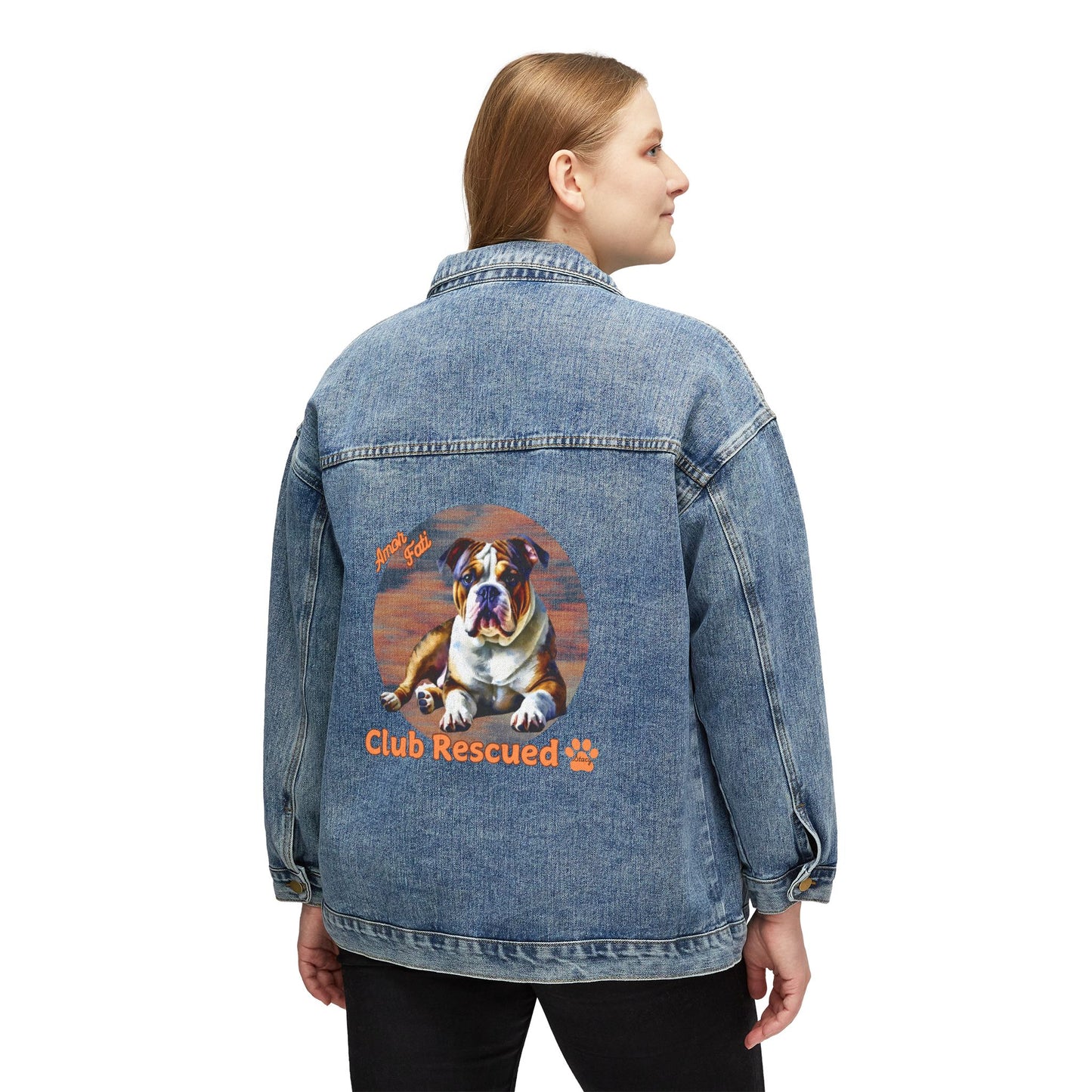 American Bulldog Club rescued Women's Denim Jacket " amor fati"