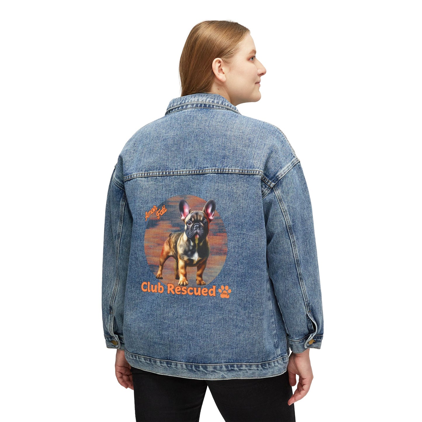 French Bulldog Club Rescued Women's Denim Jacket Amor Fati