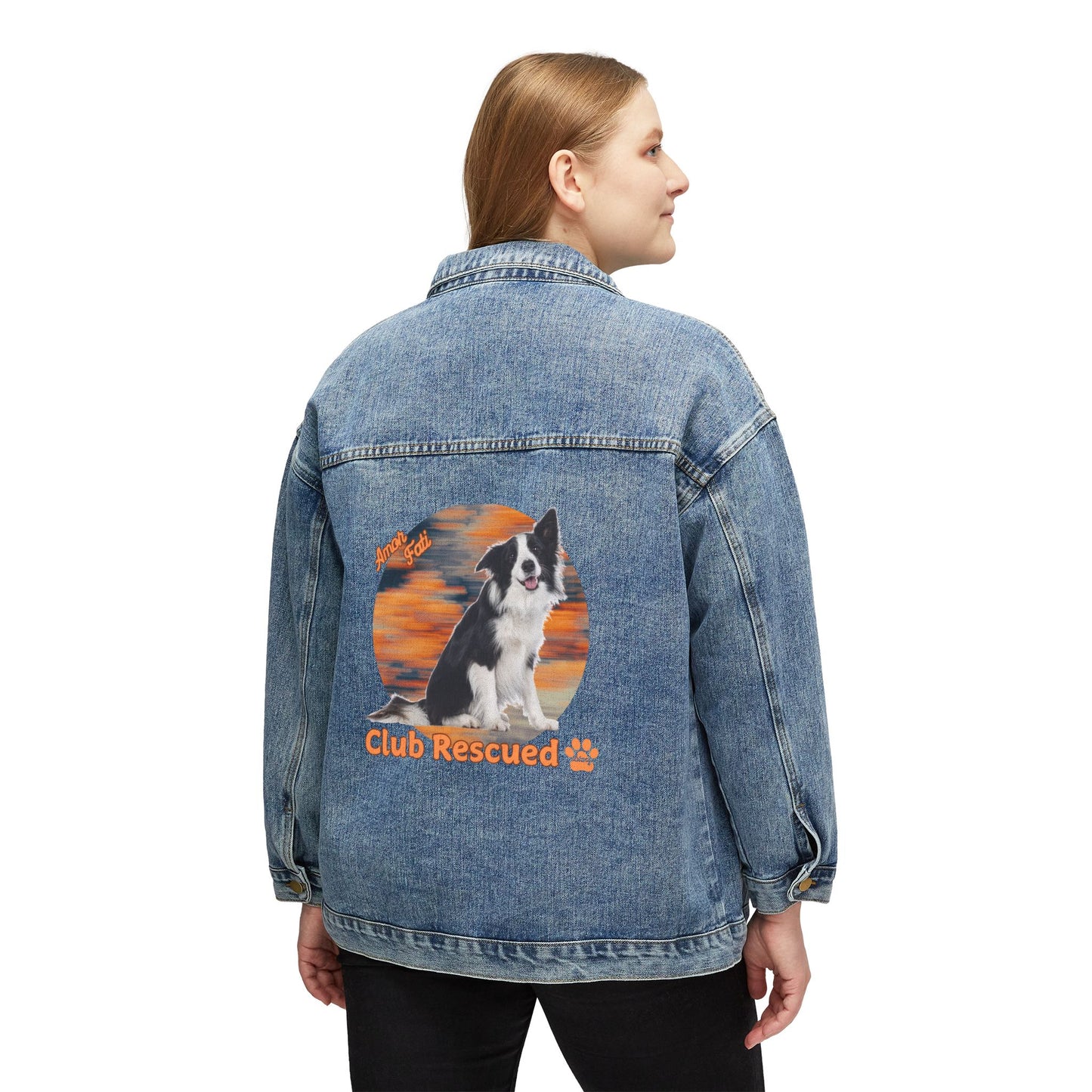 Border Collie Club Rescued Women's Denim Jacket "Amor Fati"