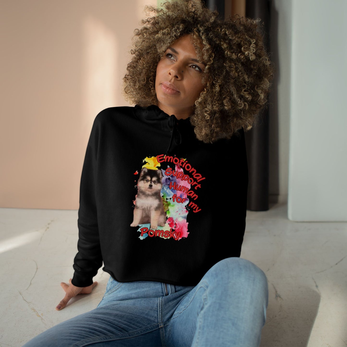 Emotional Support Human for my Pomsky Crop Hoodie - Cute Dog Lover Apparel
