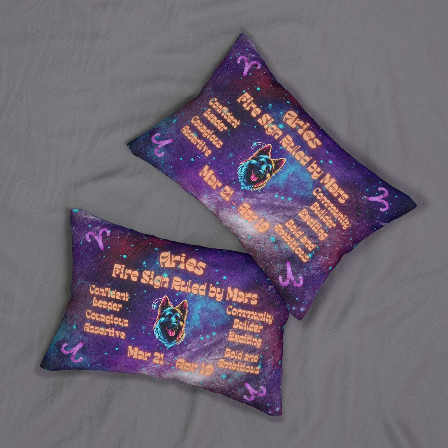 Celestial Zodiac Aries as German Shepherd Spun Polyester Lumbar Pillow - Dog Breed Zodiac