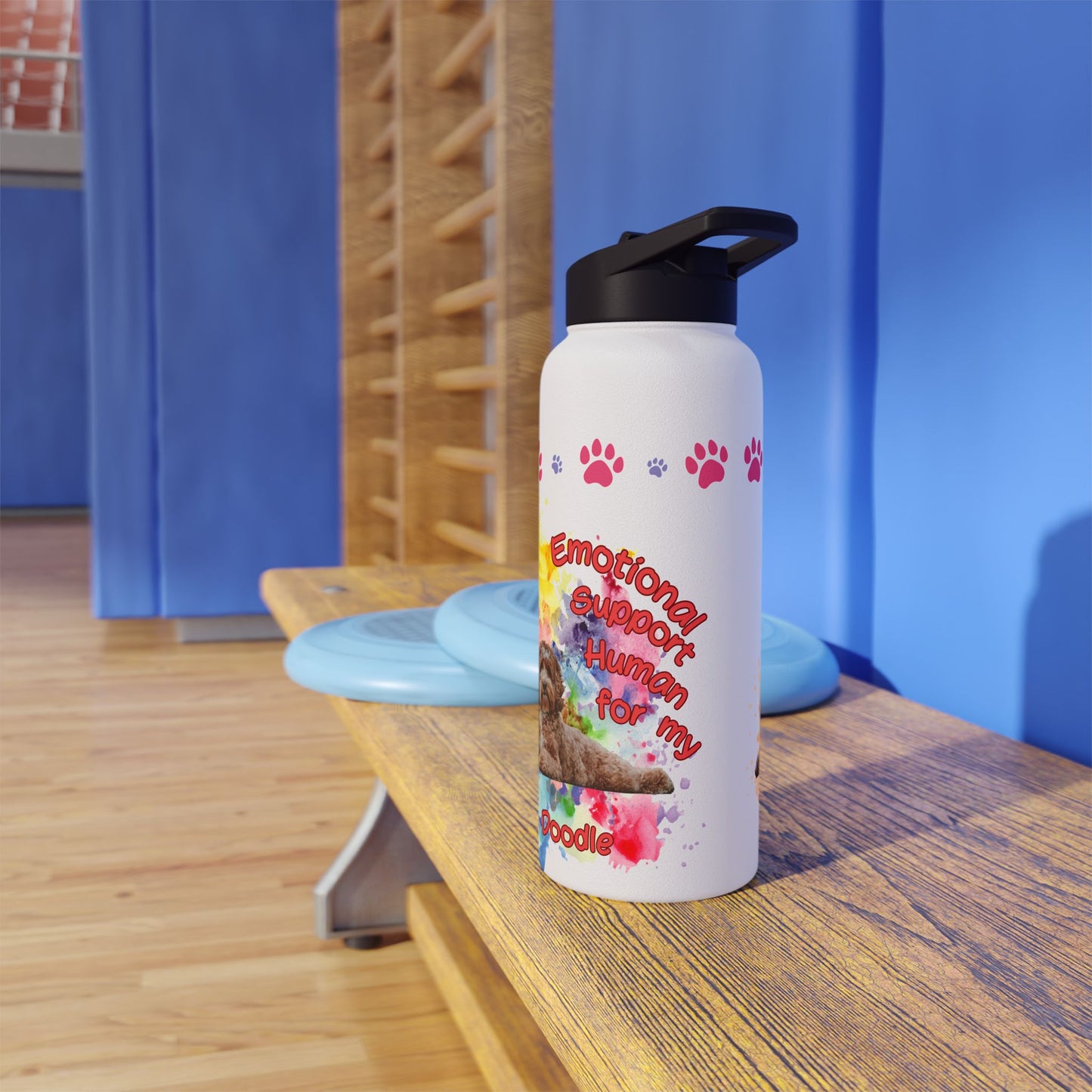Emotional Support Human for my Doodle Dog Sports Water Bottle