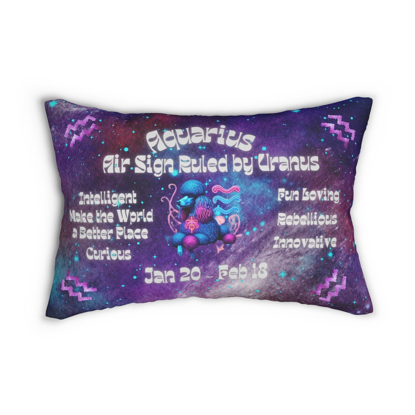 Celestial Zodiac Aquarius as Poodle Spun Polyester Lumbar Pillow - Dog Breed Zodiac