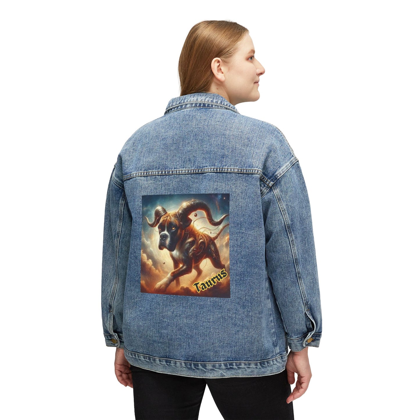 Taurus Zodiac Denim Jacket for Women - Box Terrier Artwork
