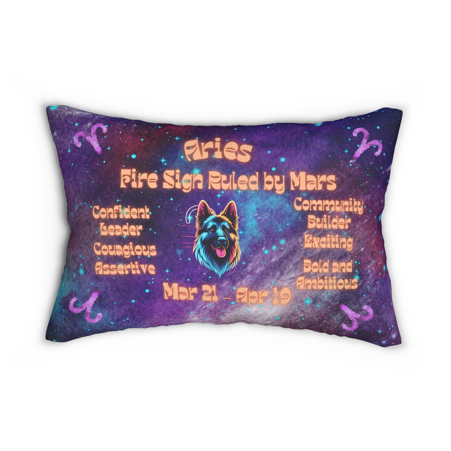 Celestial Zodiac Aries as German Shepherd Spun Polyester Lumbar Pillow - Dog Breed Zodiac