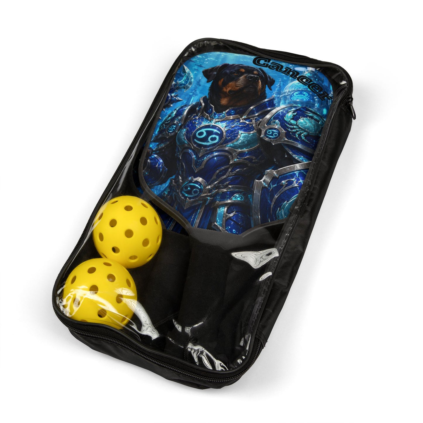Cancer Zodiac Rottweiler Pickleball Paddle Set – Mythic Neptune Knight Abyssal Dog Art Sports Gear