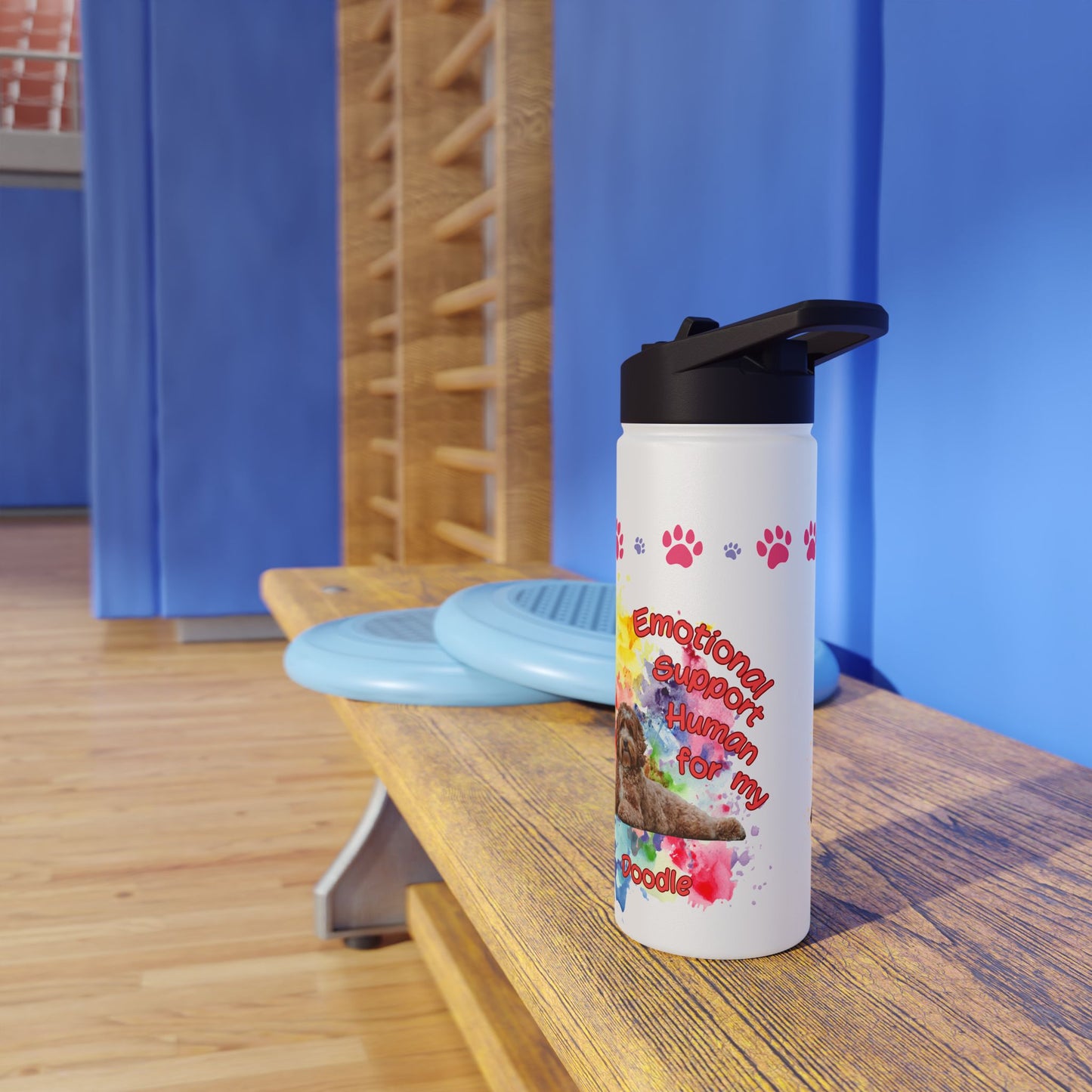 Emotional Support Human for my Doodle Dog Sports Water Bottle