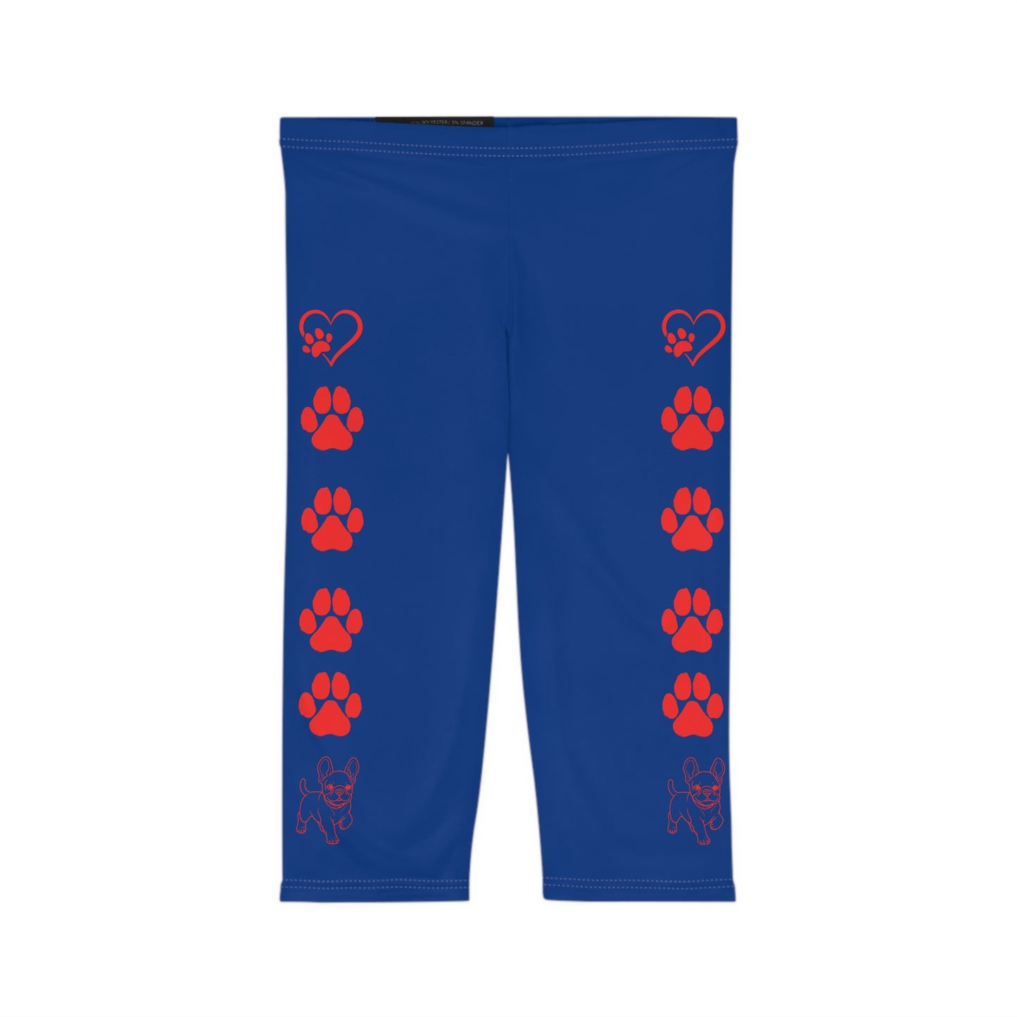 Paws and Hearts French Bulldog Capri Leggings Blue and Red