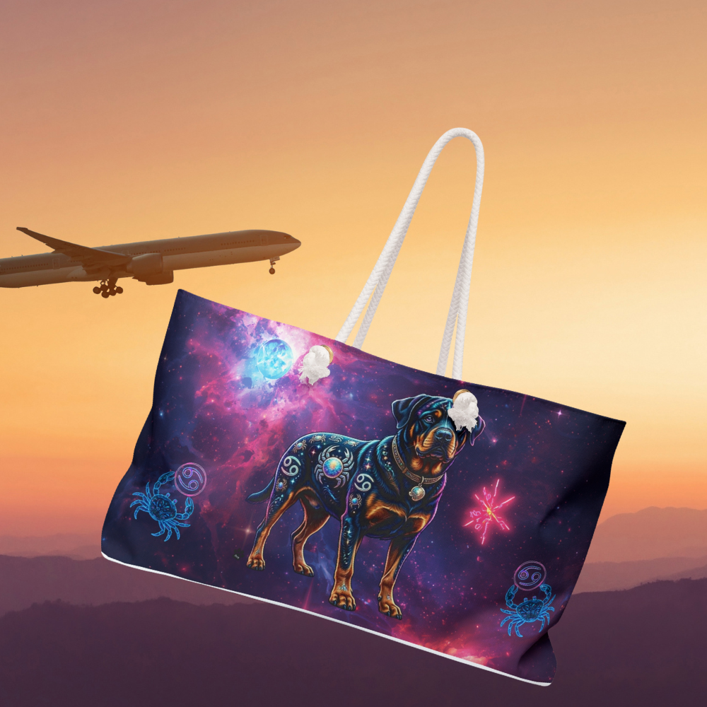 Celestial Cancer Zodiac Rottweiler Weekender Bag – Oversized Travel Tote