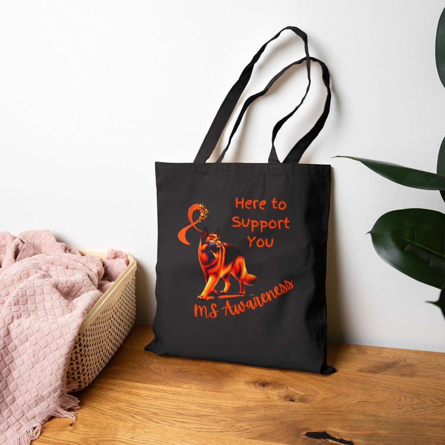 MS Awareness German Shepherd Here to support you Cotton Canvas Tote Bag