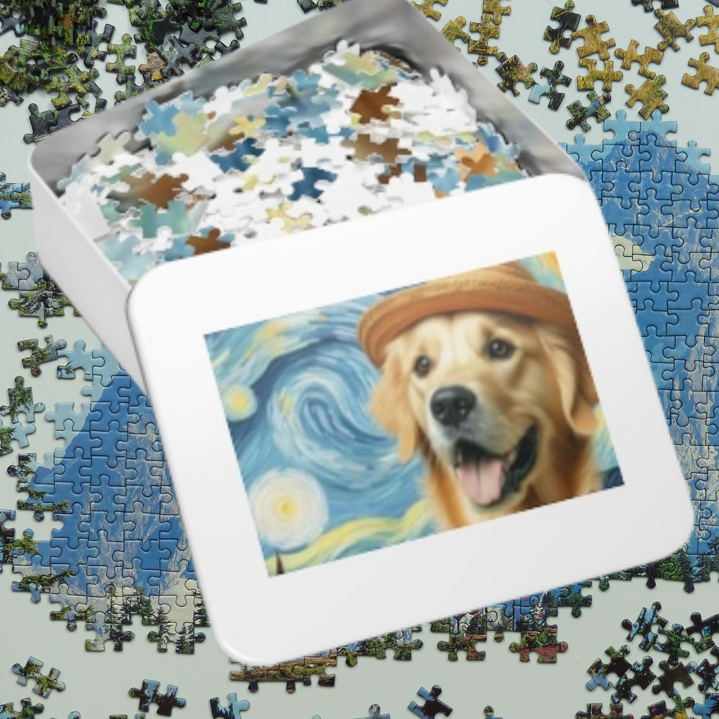 Golden Retriever in Van Gogh style Jigsaw Puzzle (30, 110, 252, 500,1000-Piece)