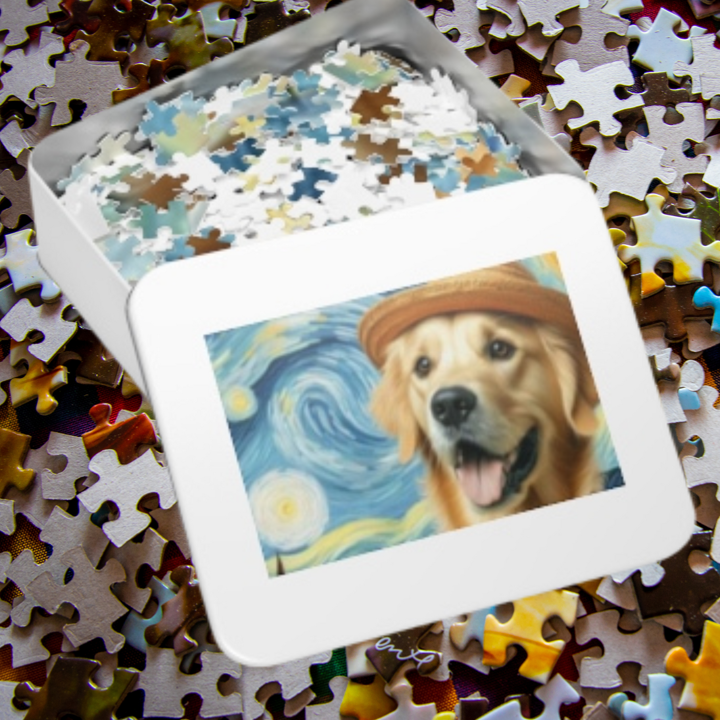 Golden Retriever in Van Gogh style Jigsaw Puzzle (30, 110, 252, 500,1000-Piece)
