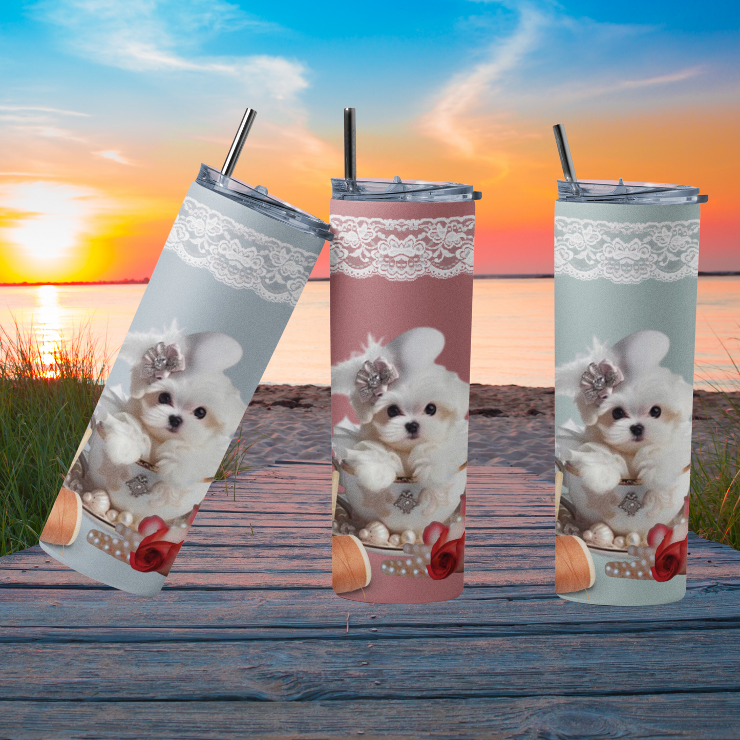 Too Cute Teacup Maltese Puppy Maars Maker Skinny Matte Tumbler, 20oz