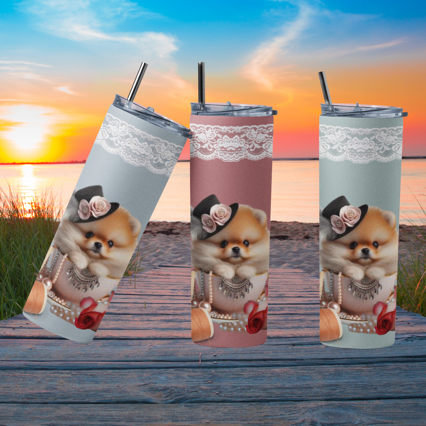 Too Cute Teacup Pomeranian Puppy Maars Maker Skinny Matte Tumbler, 20oz