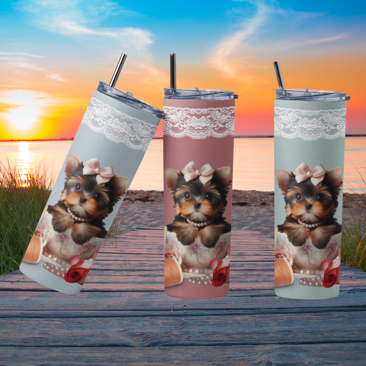 Too Cute Teacup Yorkie Puppy Maars Maker Skinny Matte Tumbler, 20oz