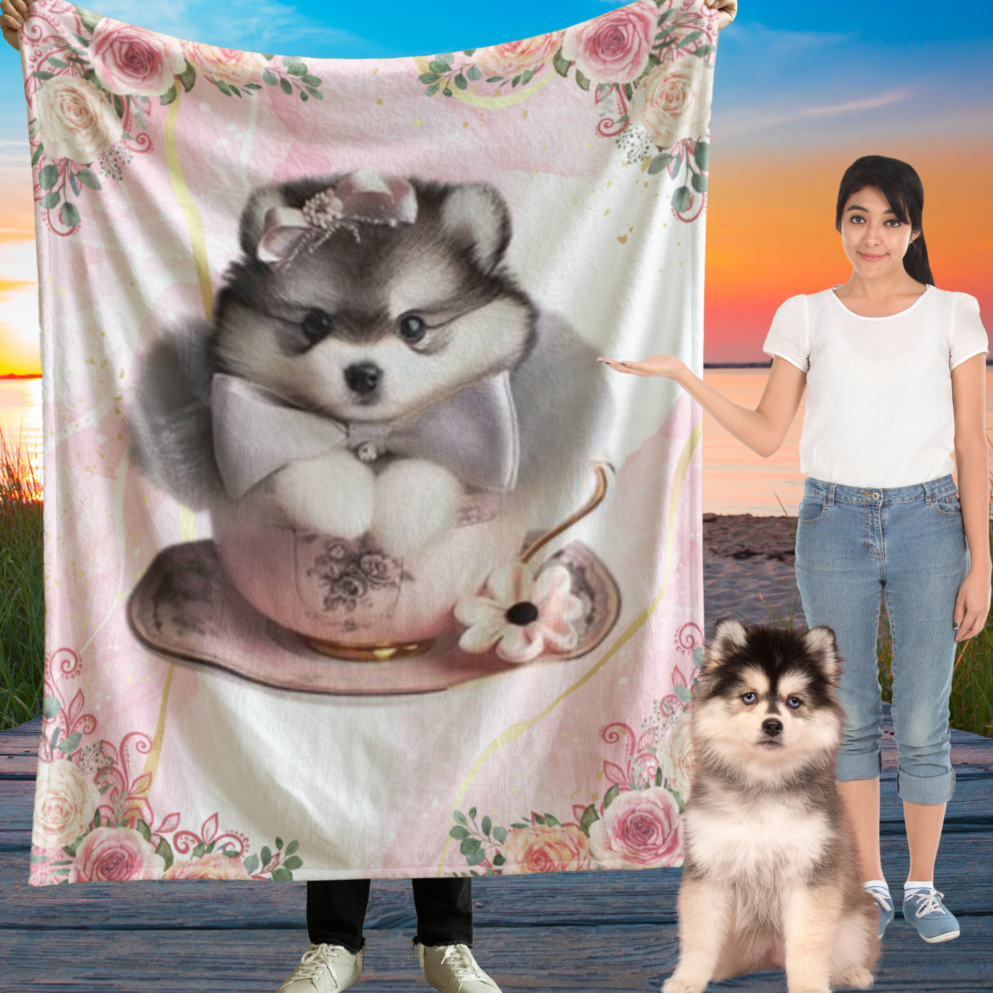 Too Cute Teacup Puppy Pomsky Sherpa Fleece Blanket