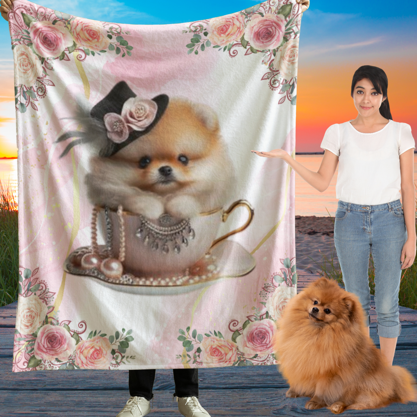 too cute Teacup Pomeranian puppy Sherpa Fleece Blanket