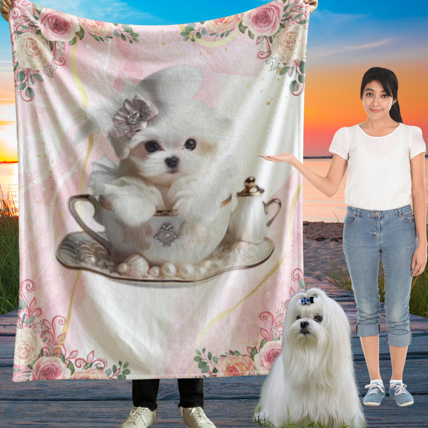 Too CuteTteacup Maltese Puppy Sherpa Fleece Blanket