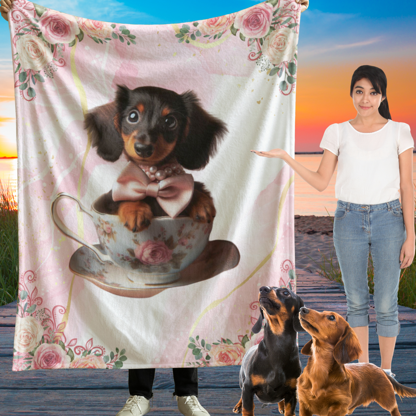 Too Cute Teacup Dacshund Puppy Sherpa Fleece Blanket