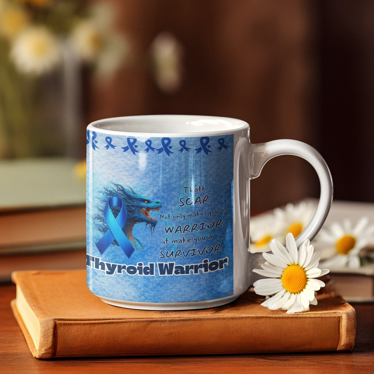 Thyroid Awareness- Thyroid Warrior and Survivor Ceramic Mug 11oz Courage of Dragons
