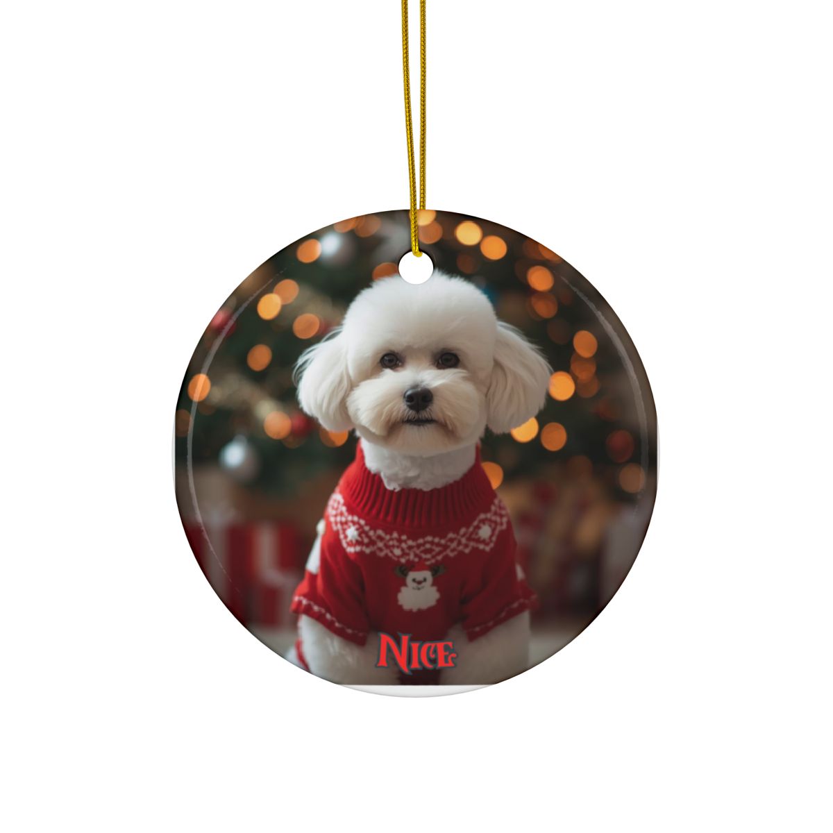Bichon Frise Naughty or Nice Christmas Ornament set