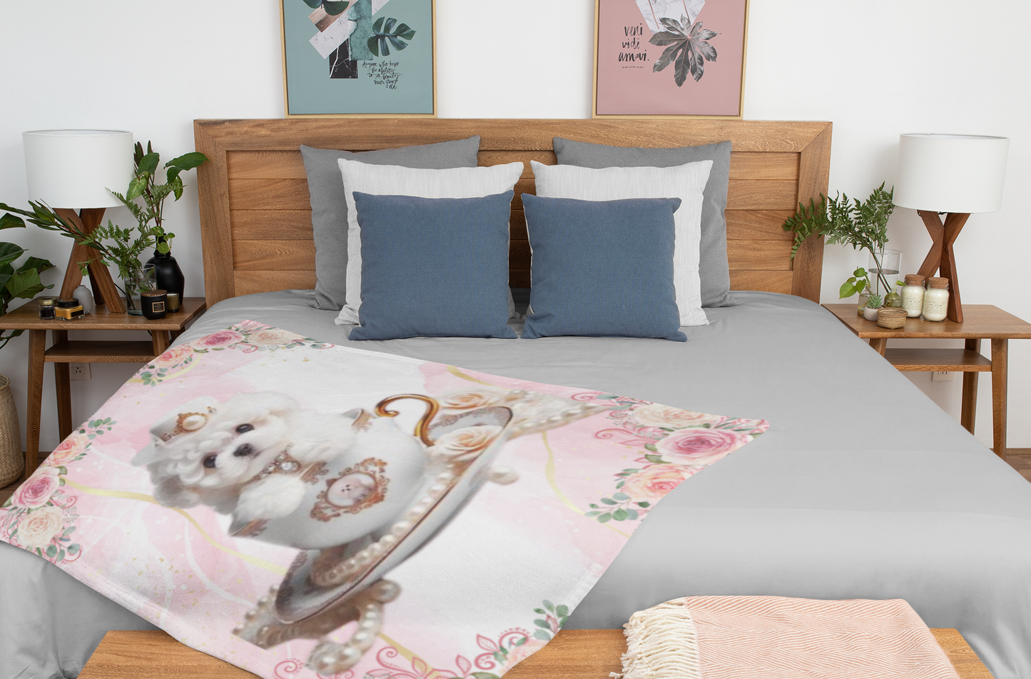 Too Cute Teacup puppy Bichon Frise Sherpa Fleece Blanket