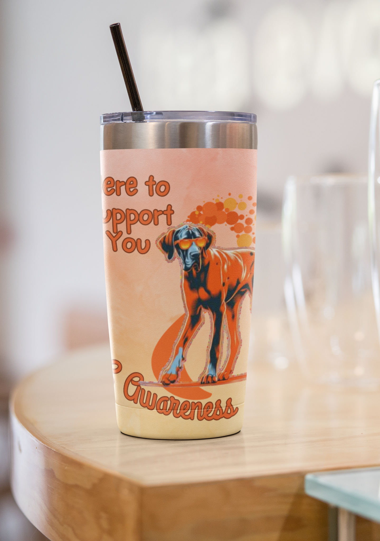 Great Dane MS Awareness Tumbler - "Here to Support You" Mobility Service Dog Travel Mug