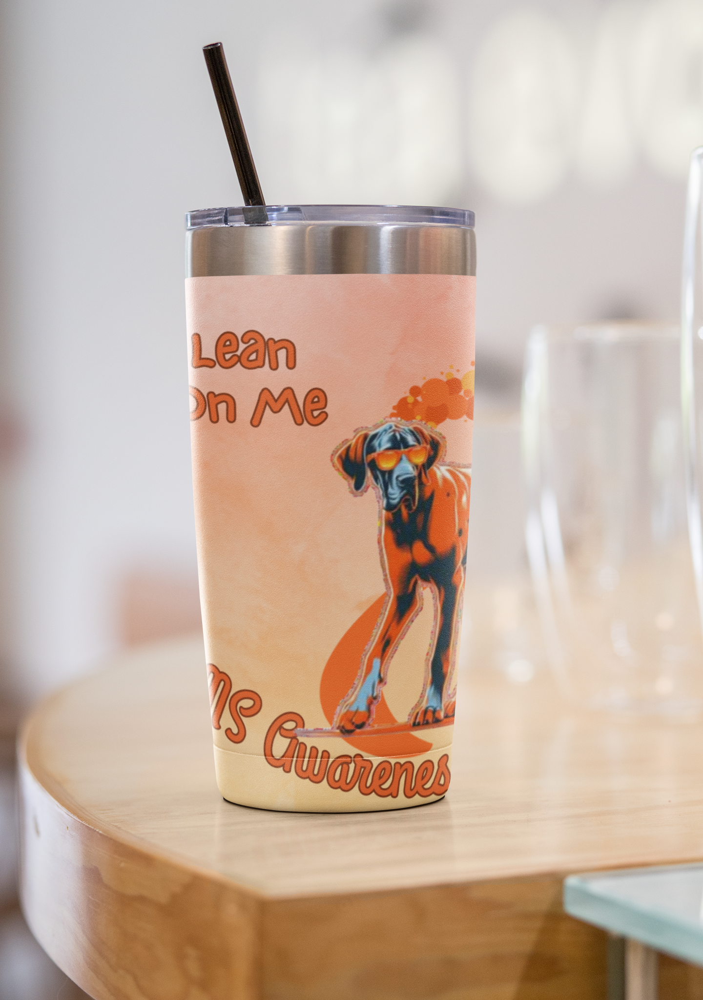 Great Dane MS Awareness Tumbler - "Lean on Me" Mobility Service Dog Travel Mug